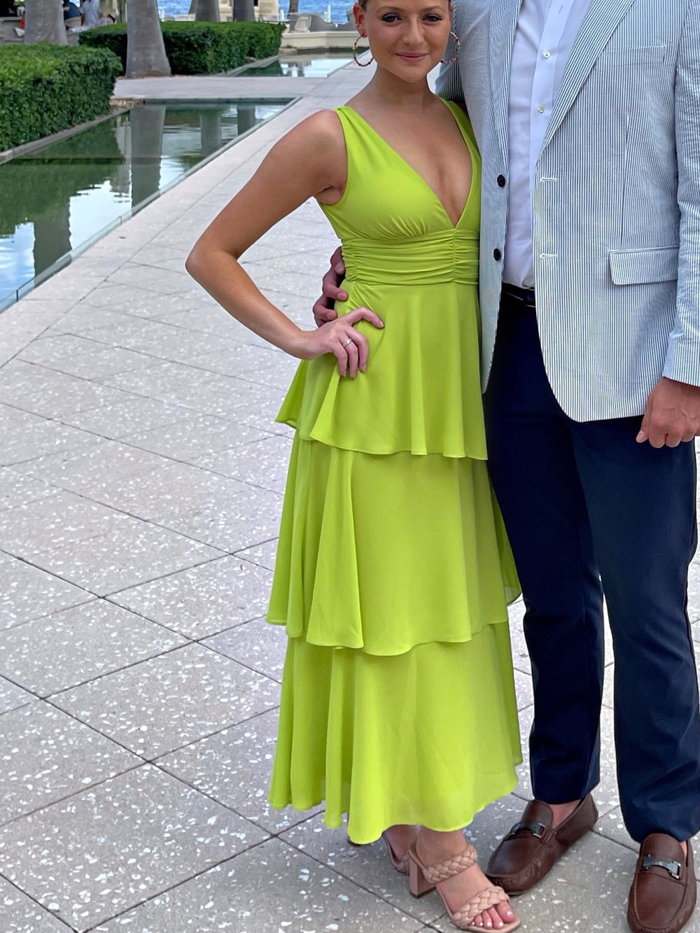Lulus Celebration Time Lime Green Sleeveless Tiered Midi Dress